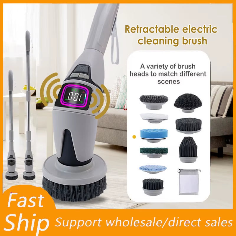 10 In-1 Household Cleaning Brush Multifunctional Electric Cleaning Brush Bathroom Cleaning Toilet Brush with Voice Announcemen