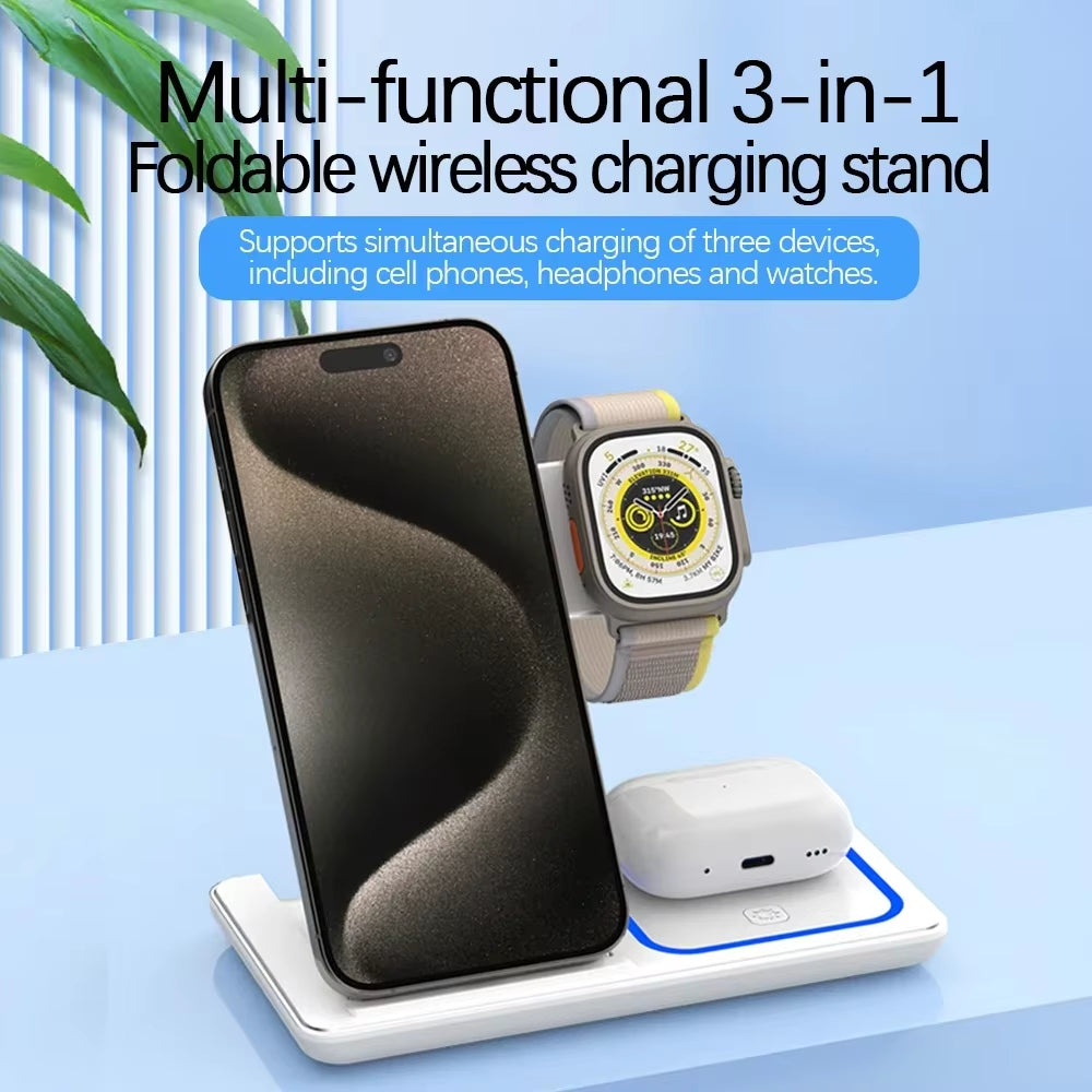 30W Magnetic Wireless Charger Stand for Iphone 15 14 13 12 Pro Max Apple Watch 8 7 Airpods Pro 3 in 1 Fast Phone Charging Sation