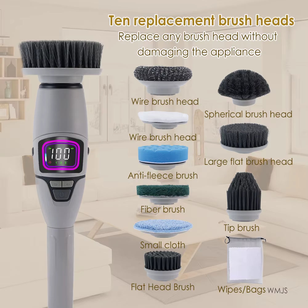 10 In-1 Household Cleaning Brush Multifunctional Electric Cleaning Brush Bathroom Cleaning Toilet Brush with Voice Announcemen