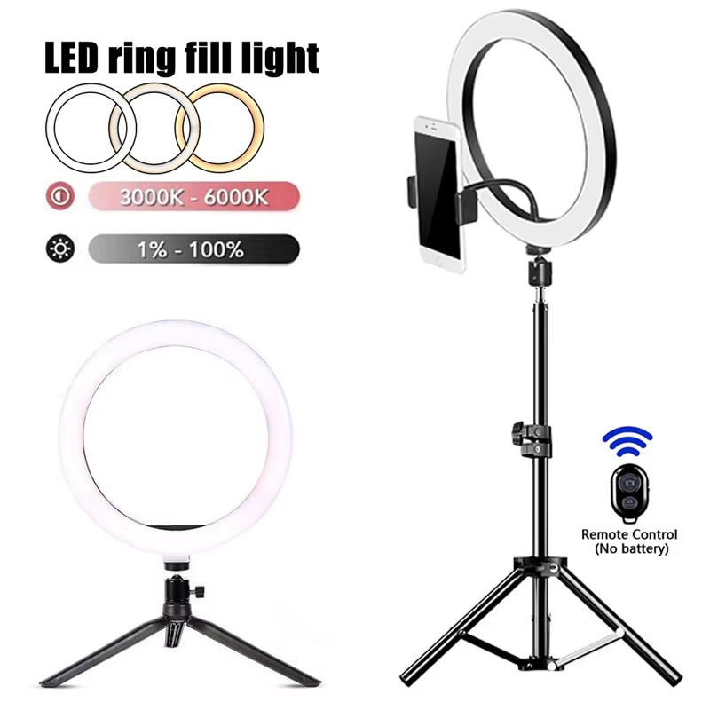 LED Selfie Ring Lighting Photographic Selfie Ring Lamp USB Remote Fill Light for Youtube Tiktok Video Live Phone Holder & Tripod