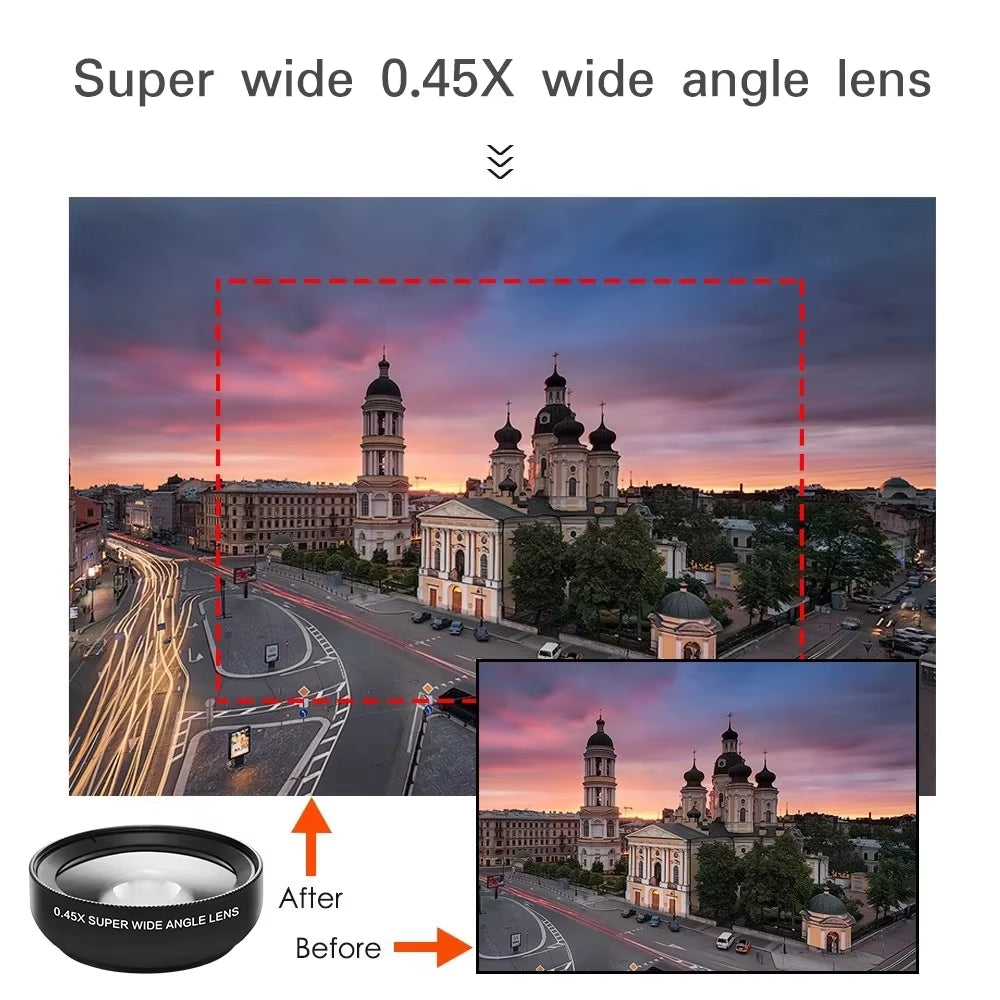 2 Functions Mobile Phone Lens 0.45X Wide Angle Len & 12.5X Macro HD Camera Lens Universal for Iphone Android Phone Smartphone